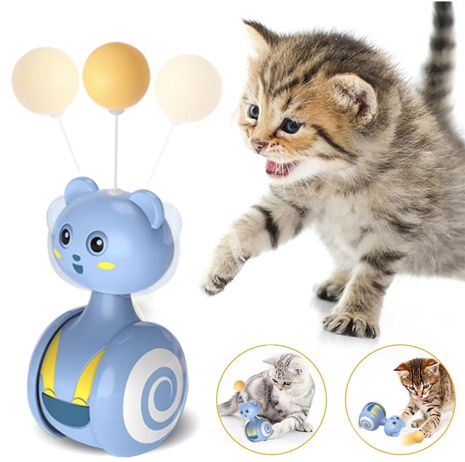 Kitten playing with Bumbler cat toy